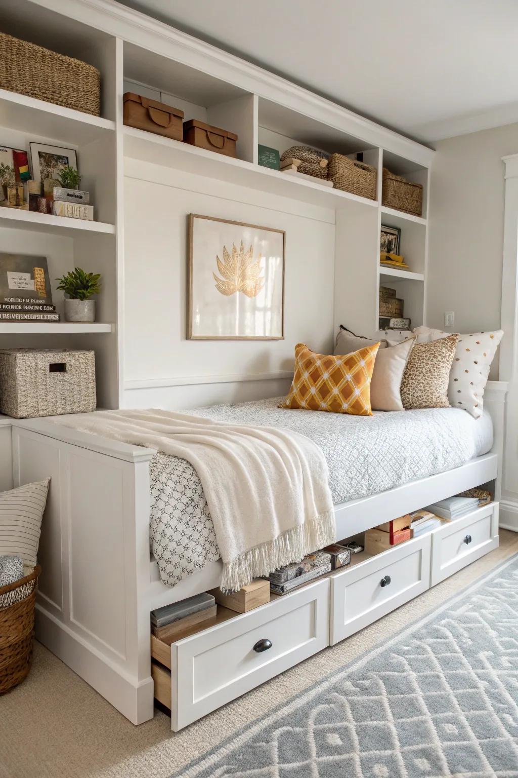 Daybed featuring smart built-in storage solutions