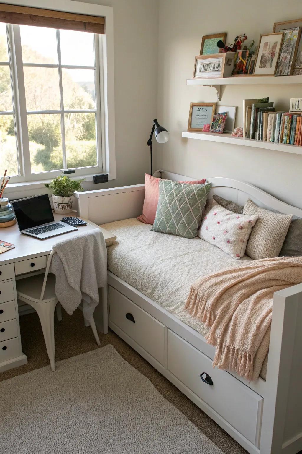 Combine work and relaxation with a daybed in your home office.