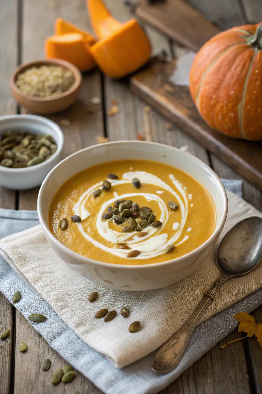 Silky gourd bisque, a toasty opener to any December meal.