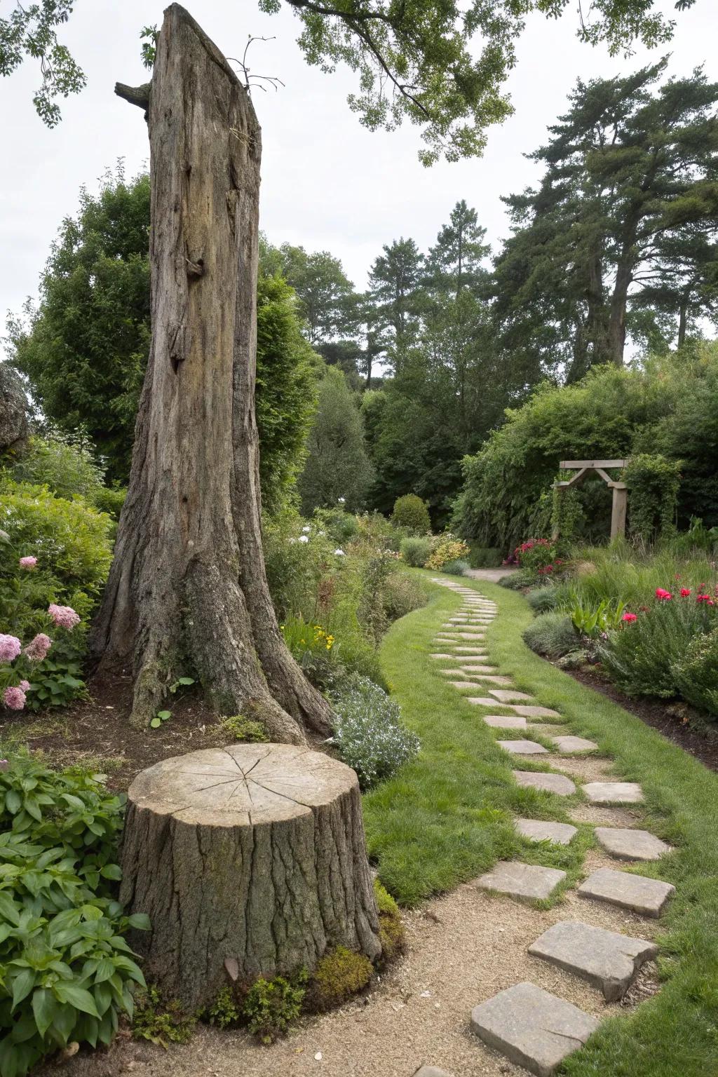 Weave your stump into the tapestry of a rustic garden pathway.