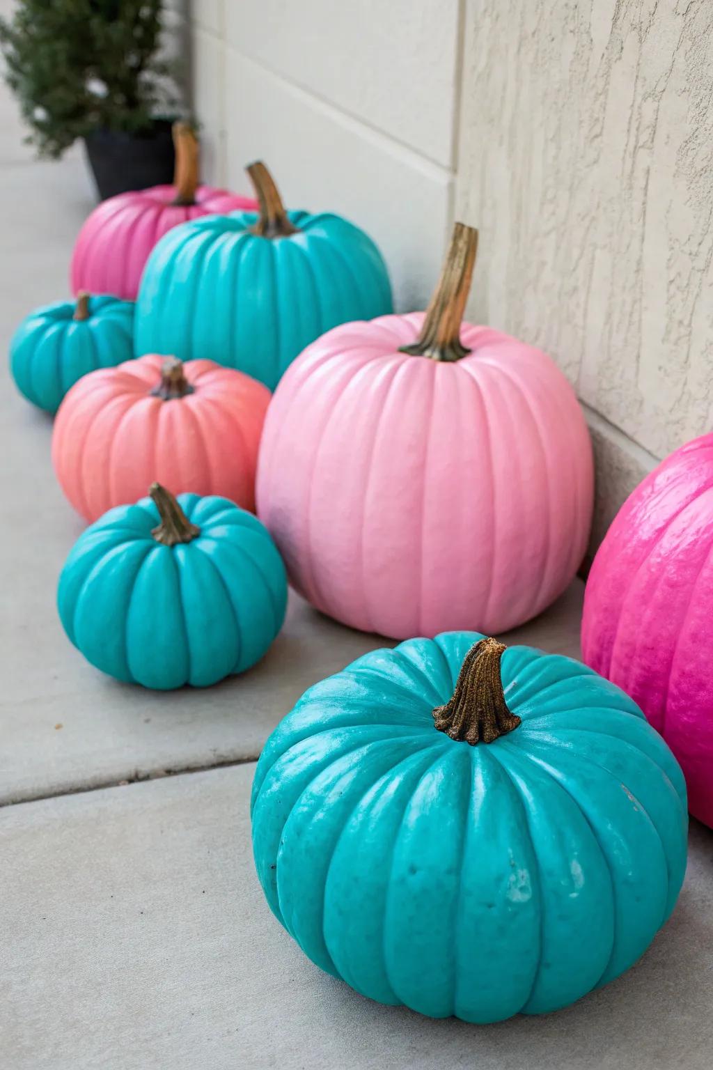 Invigorate your decor through a burst of energetic hues adorning your pumpkins.
