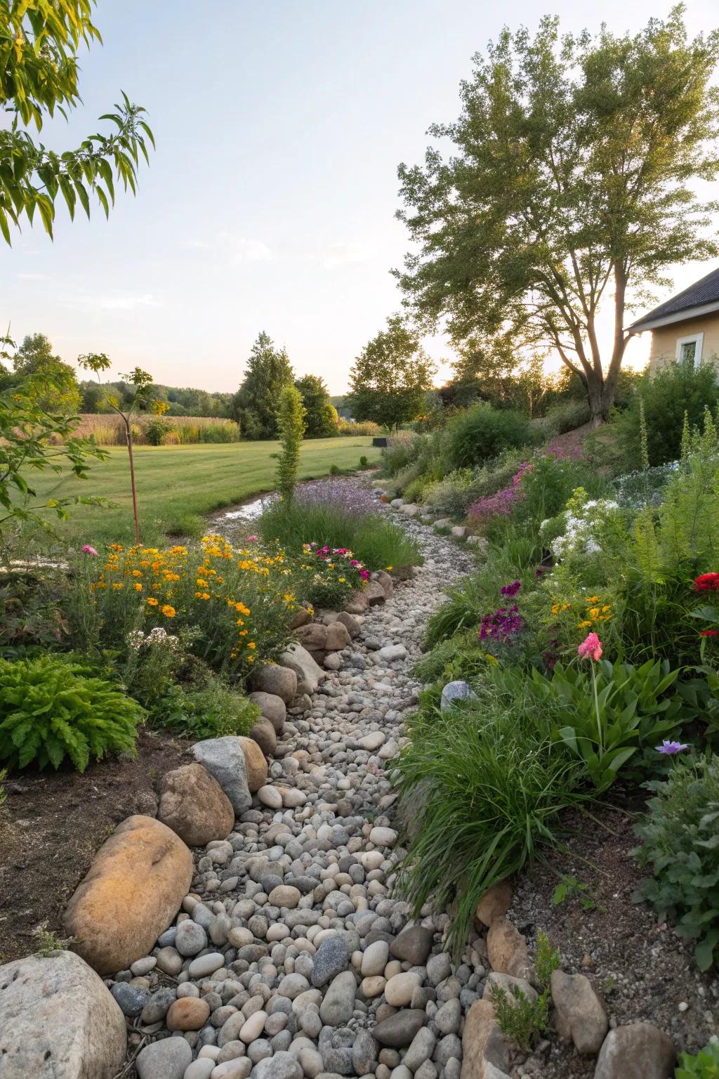 Stone river paths stunningly replicate natural watercourses.