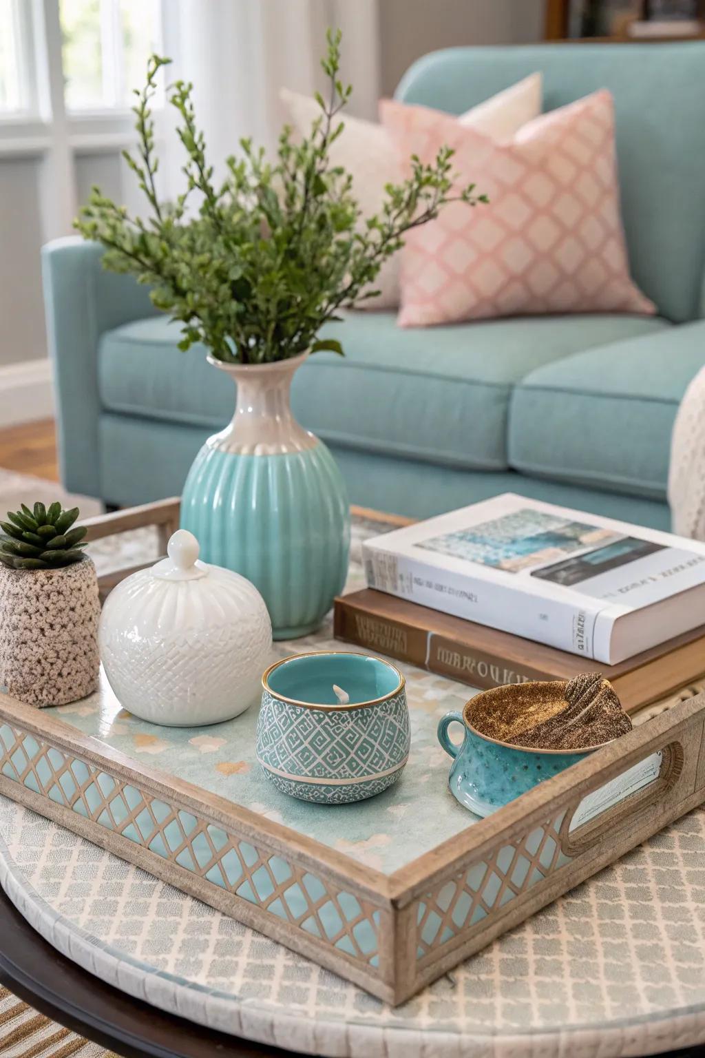 Hue coordination creating harmony on a decor platter.