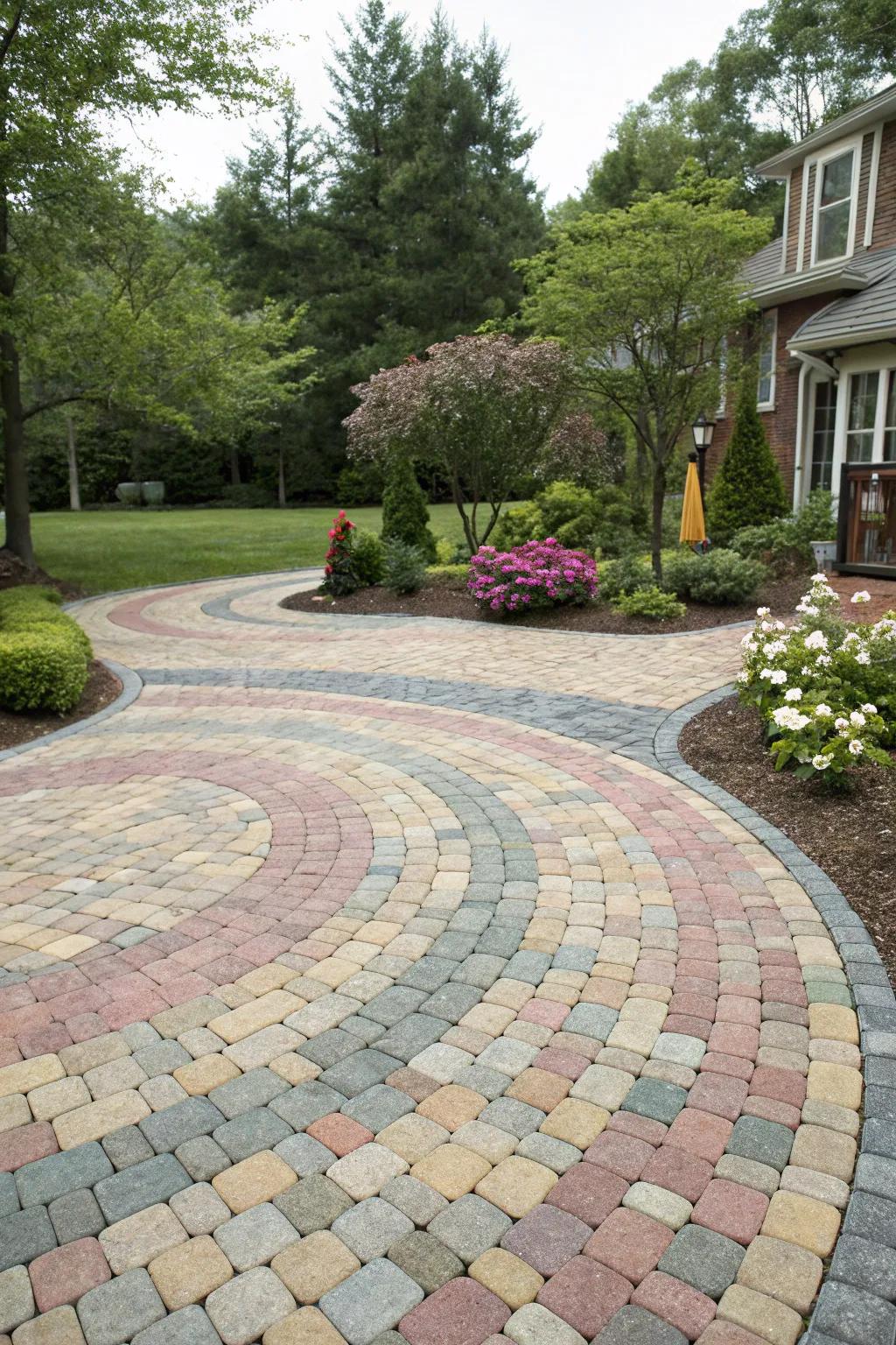 A paver driveway with intricate patterns stands as a testament to thoughtful design.