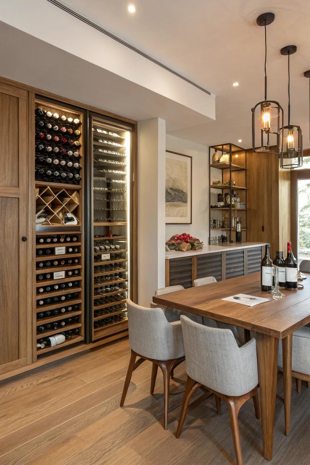 Integrated wine racks showcase your collection beautifully.