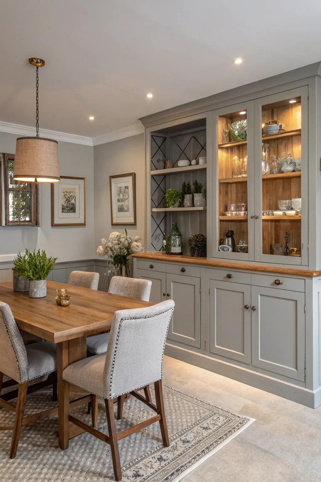 Harmonizing tones in storage solutions enhances the overall aesthetic of your dining room.