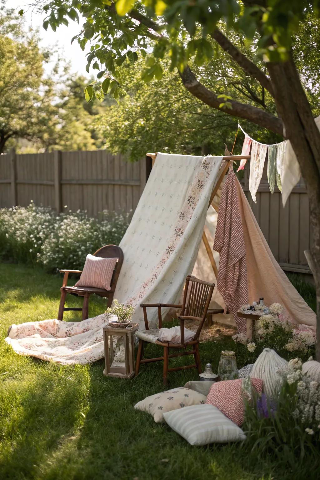 Rediscover youth enchantment with an endearing backyard cloth stronghold, where simplicity converges with ingenuity.