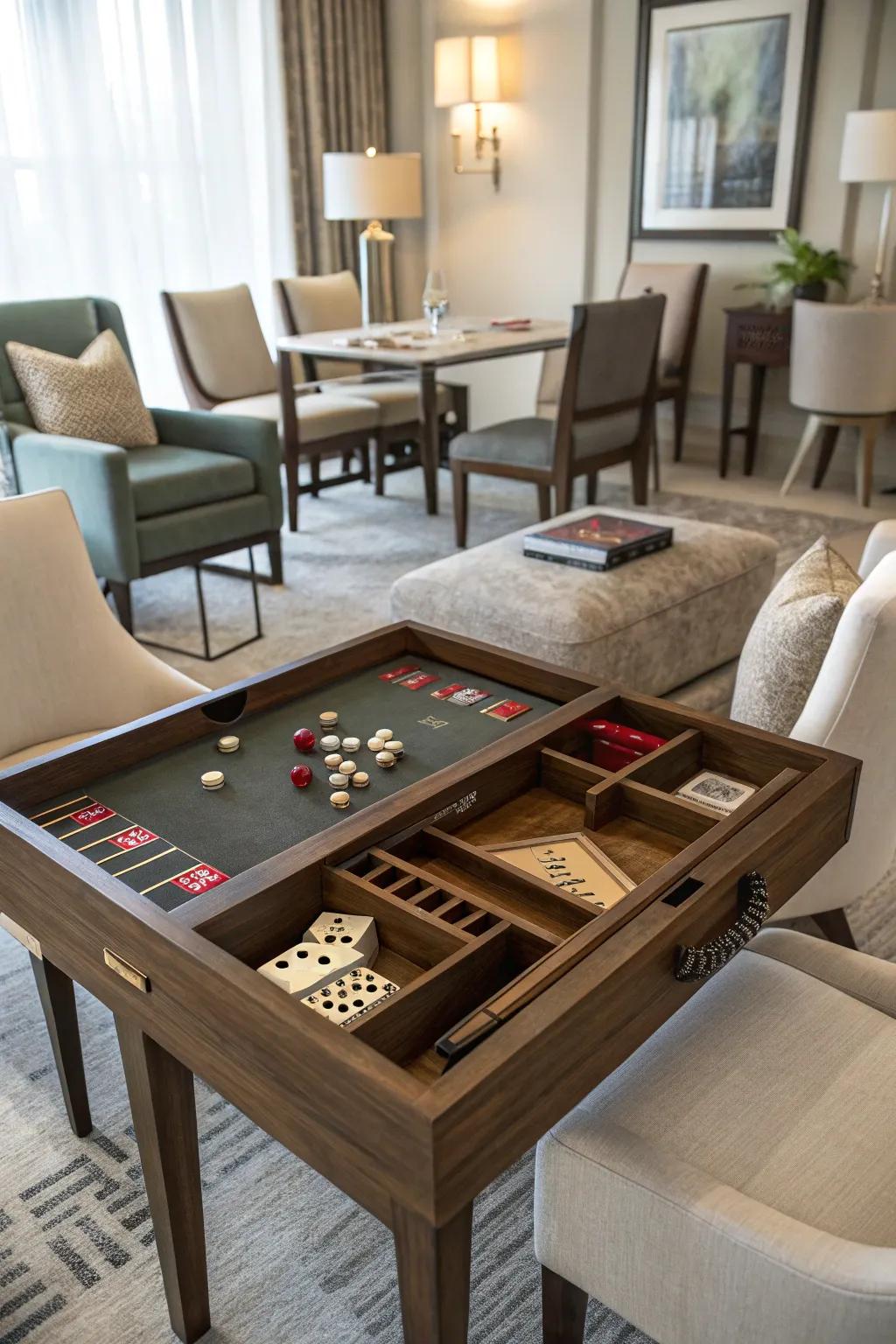 Concealed storage helps keep your gaming area organized.