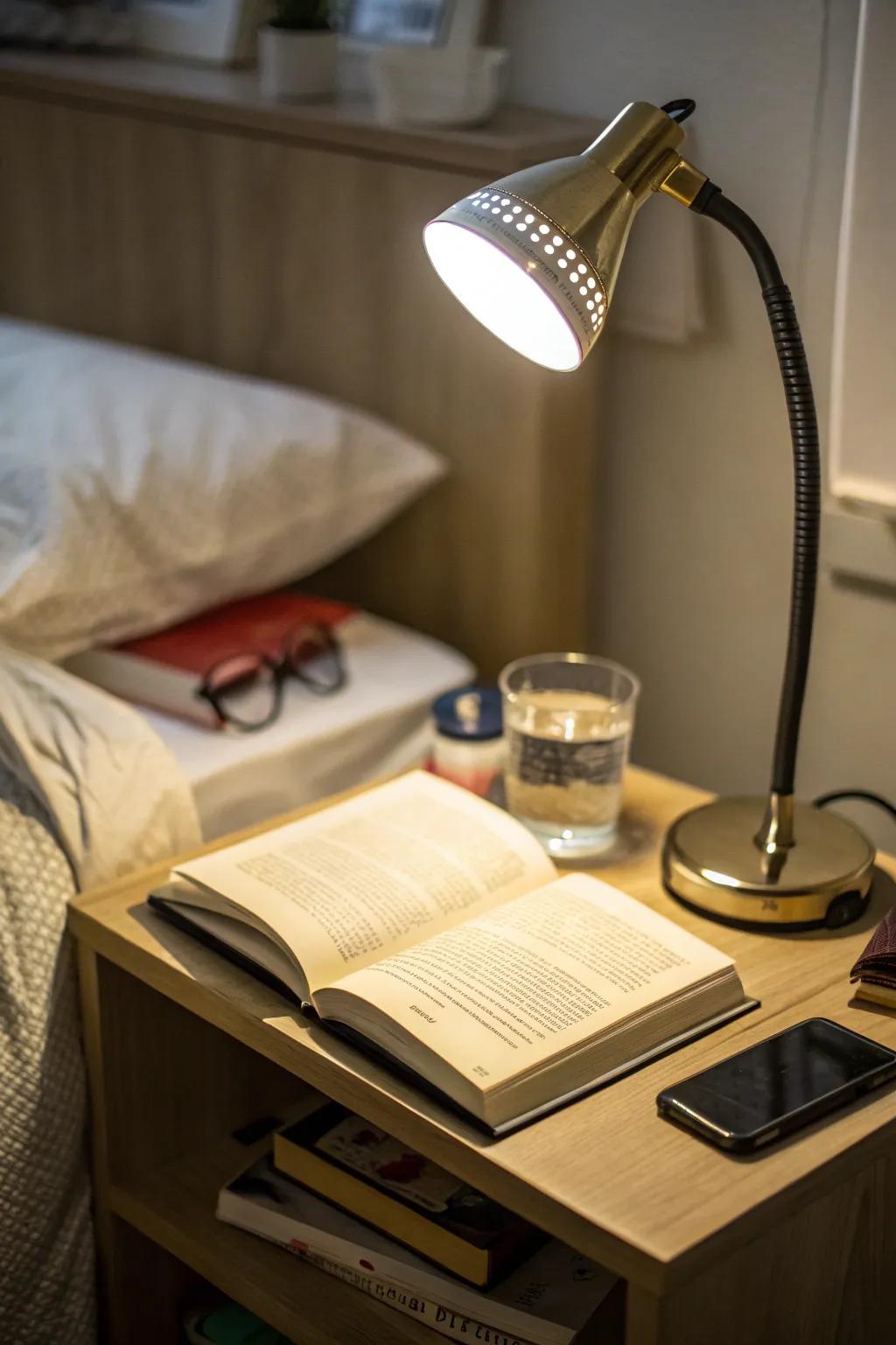 Task lighting that can be adjusted for your needs is key for dorm living.