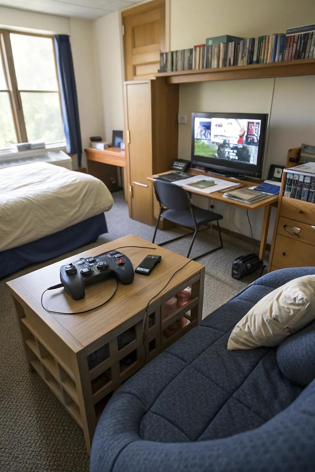 Create an entertainment setup for chilling out and gaming.