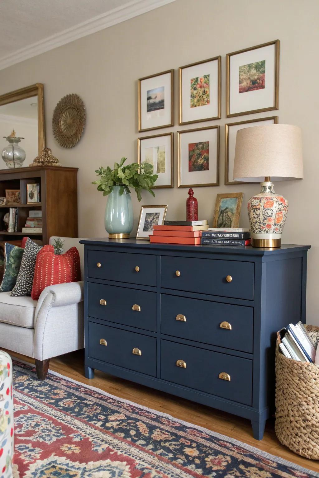A vividly colored dresser makes an unforgettable statement.