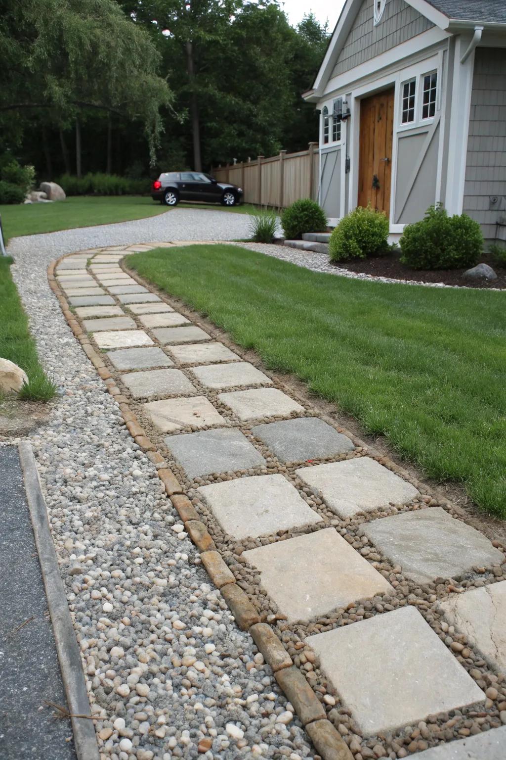 Mixed materials can bestow your driveway a bespoke and singular style.