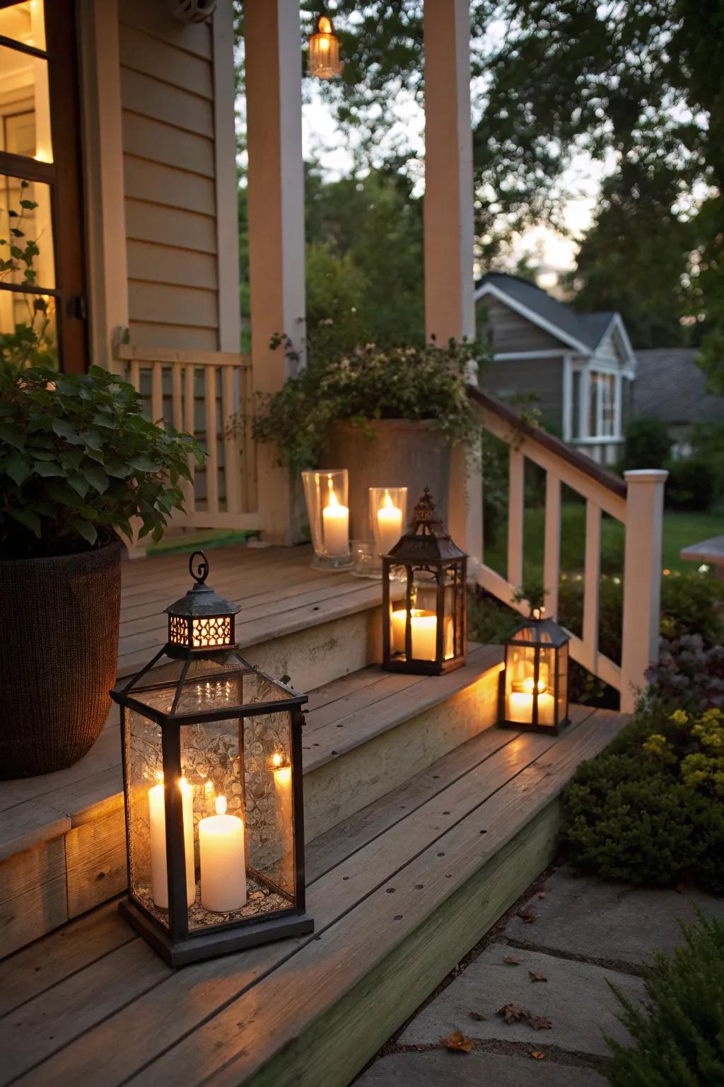 Lanterns enrich your Easter porch with warmth and ambiance, perfect for creating memories.