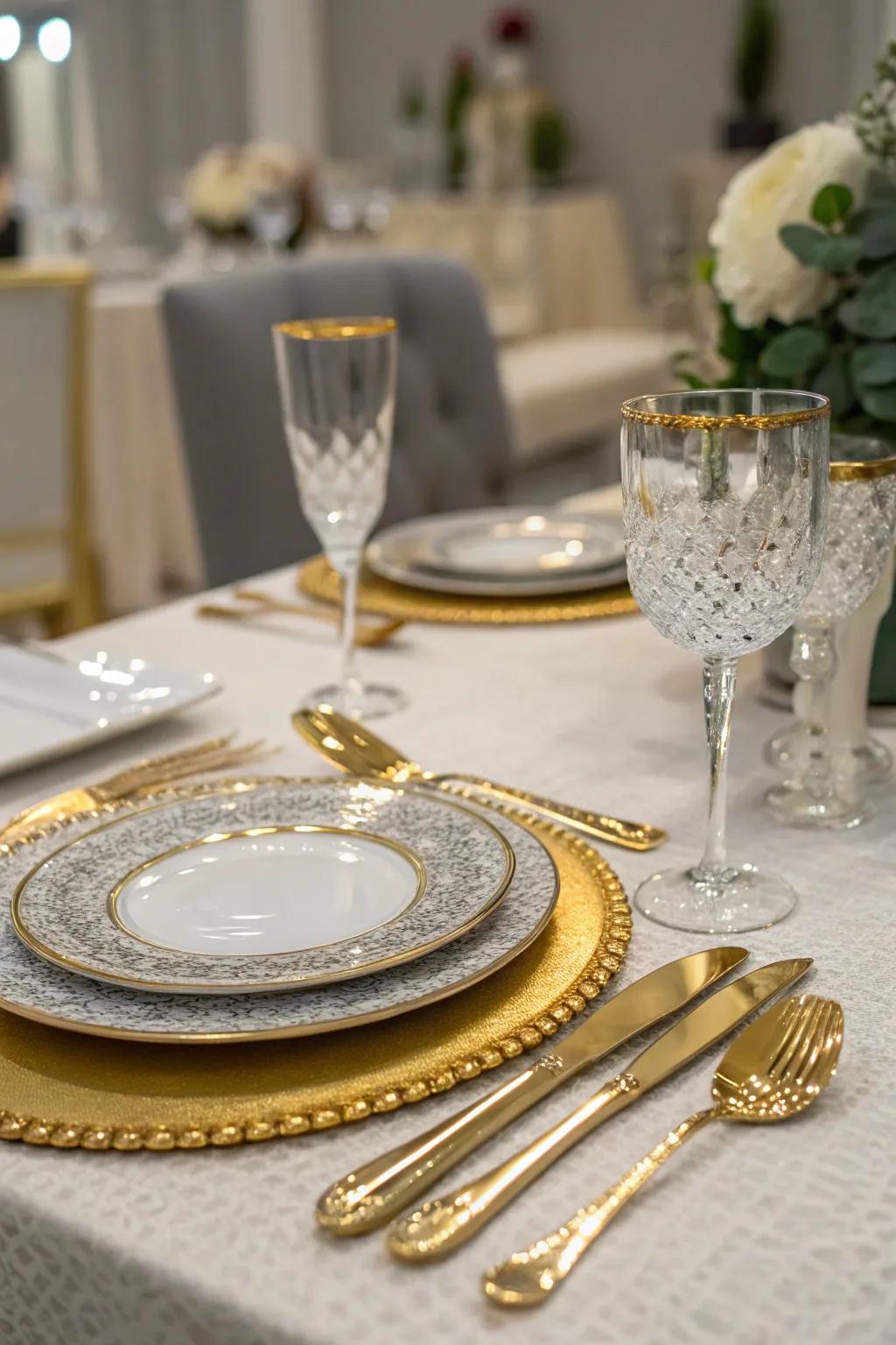 Gleaming touches elevate the table's sophistication.