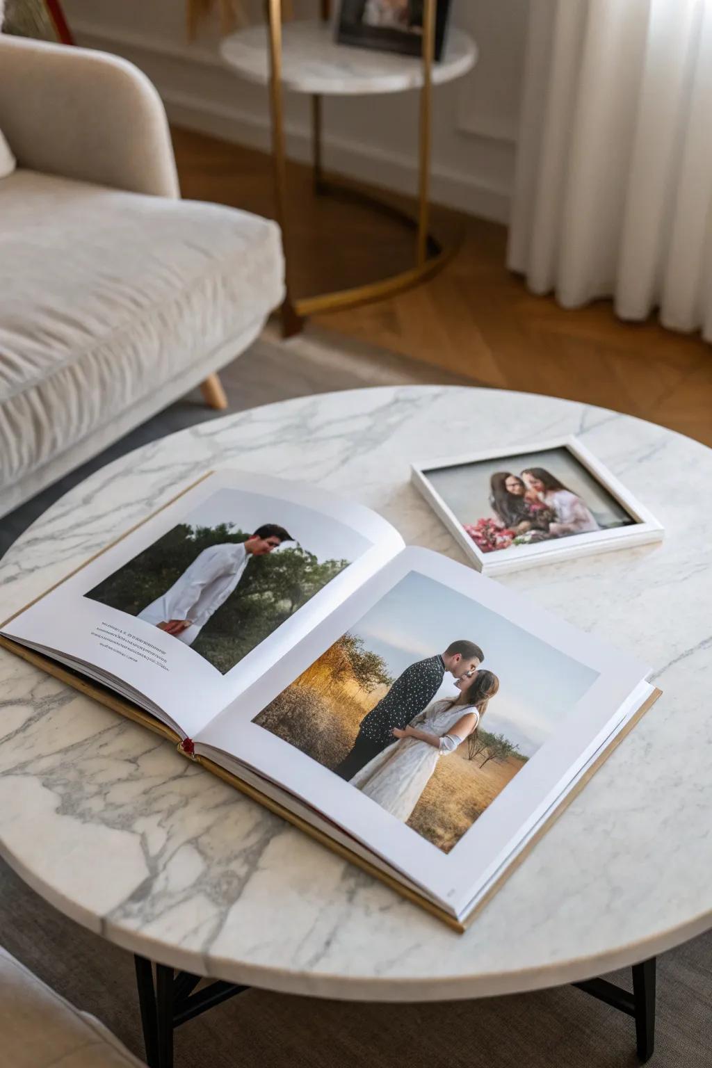 A minimalistic design enhances the sophistication of an engagement chronicle.