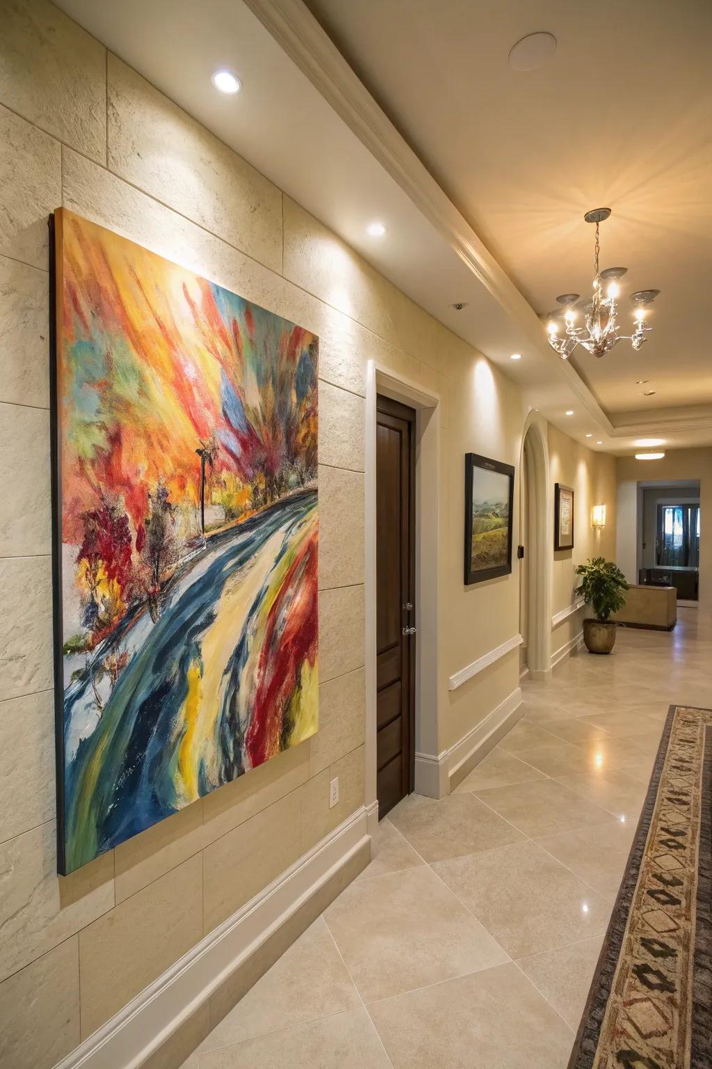 Art is a personal statement, adding character to the entryway.