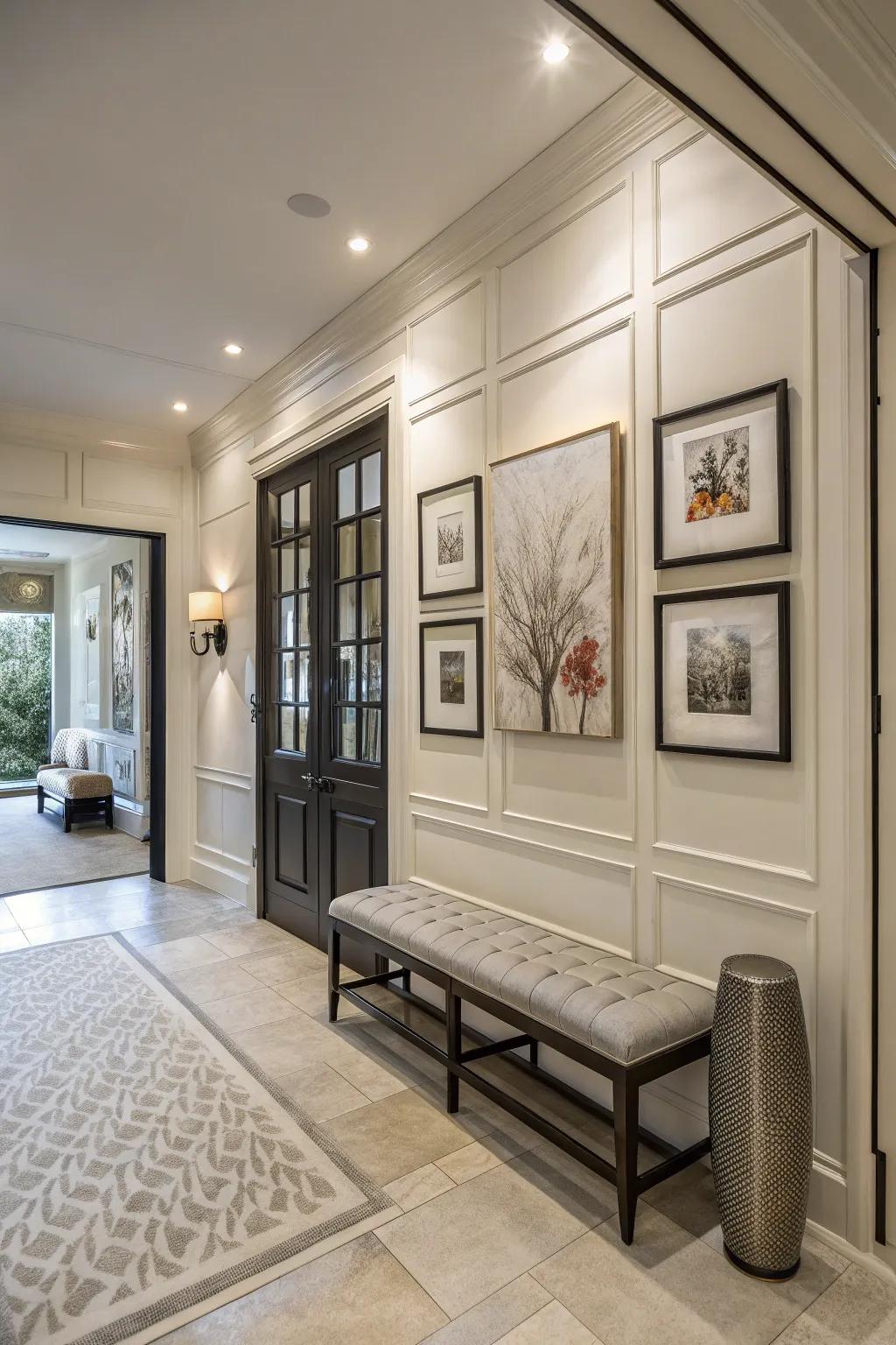 Framed wall sections put art at center stage.