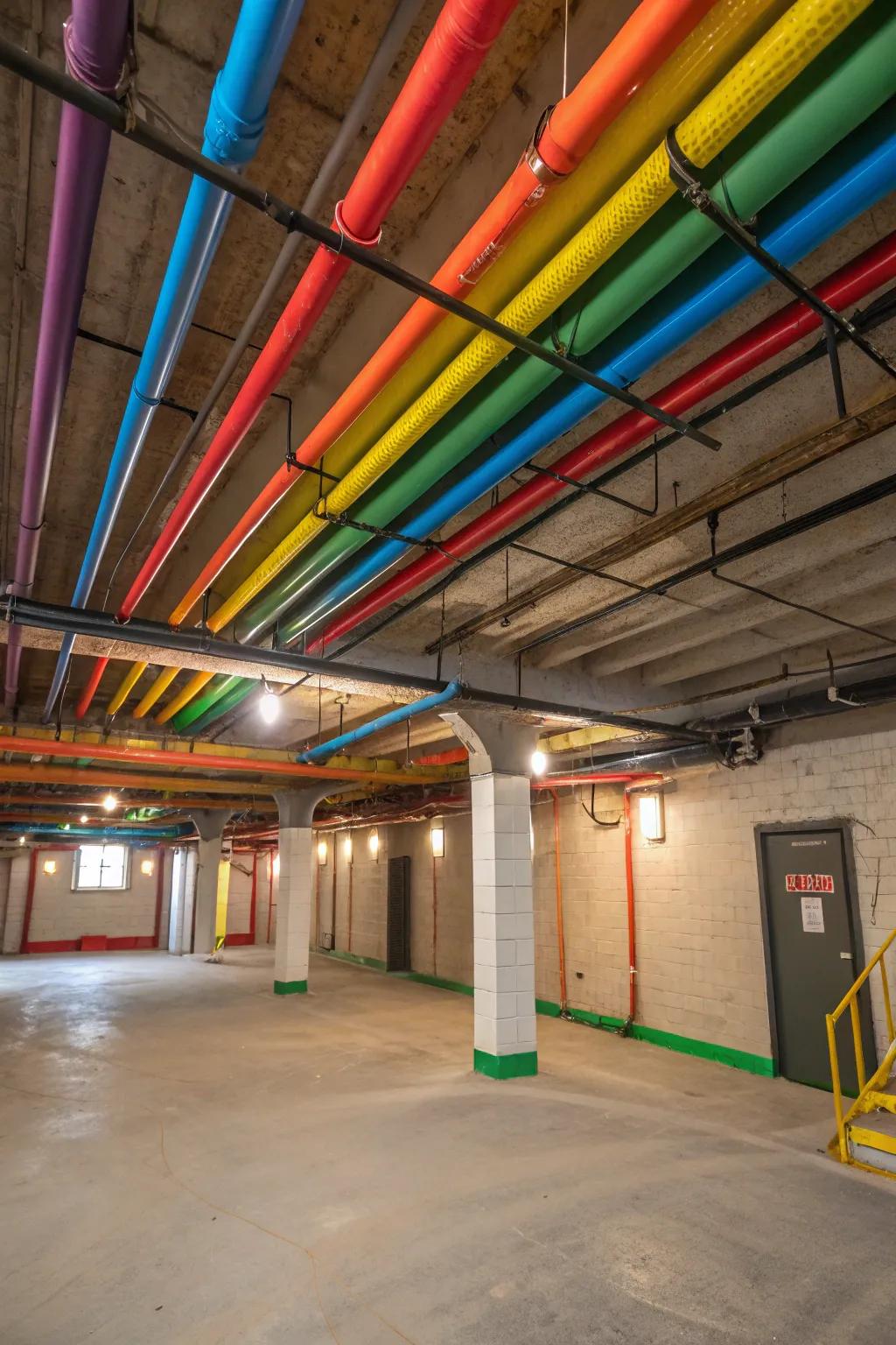 A varied-shade palette introduces a playful and dynamic element to a bare ceiling.