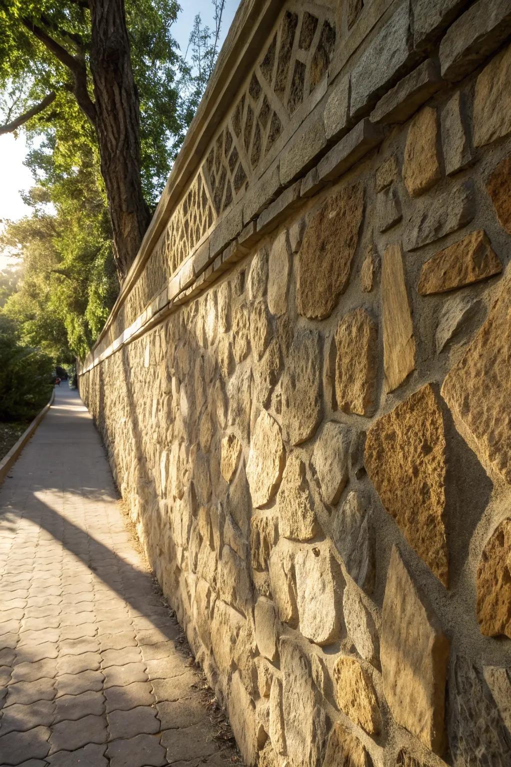 Textured stone walls enriching any home exterior with depth and character.