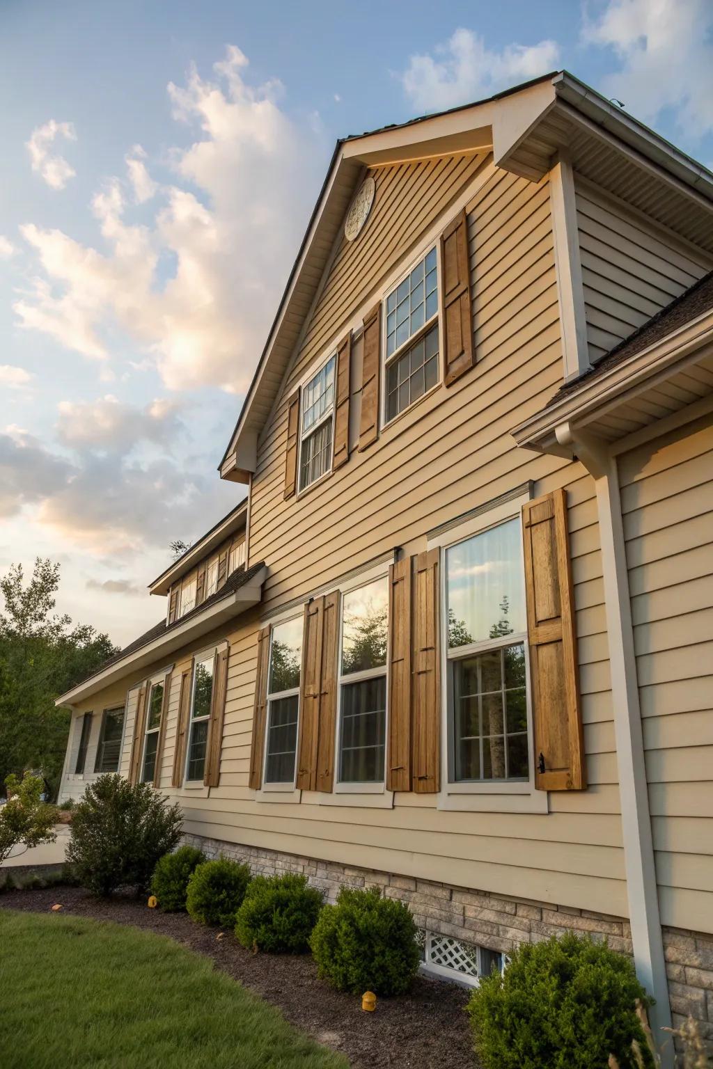 Faux wood trims give the charm of wood with easy maintenance.