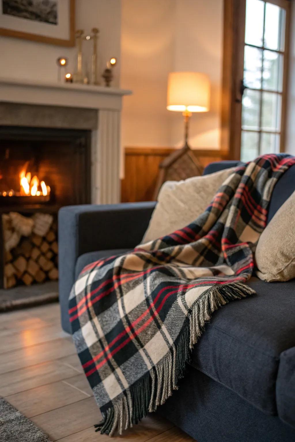 A plaid throw blanket, an essential for cozy fall evenings.