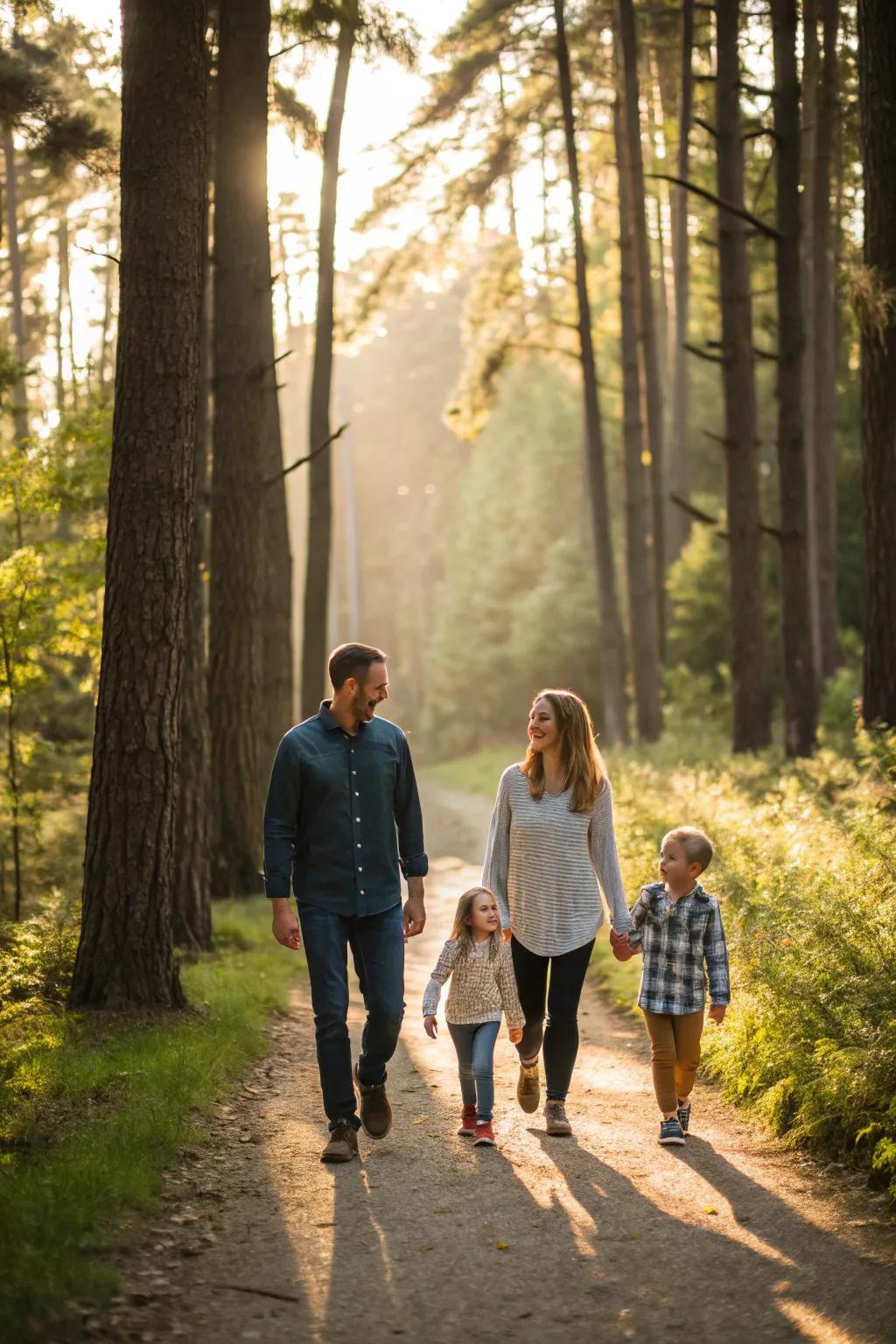 Discover the serenity of the outdoors with a woodland family promenade.