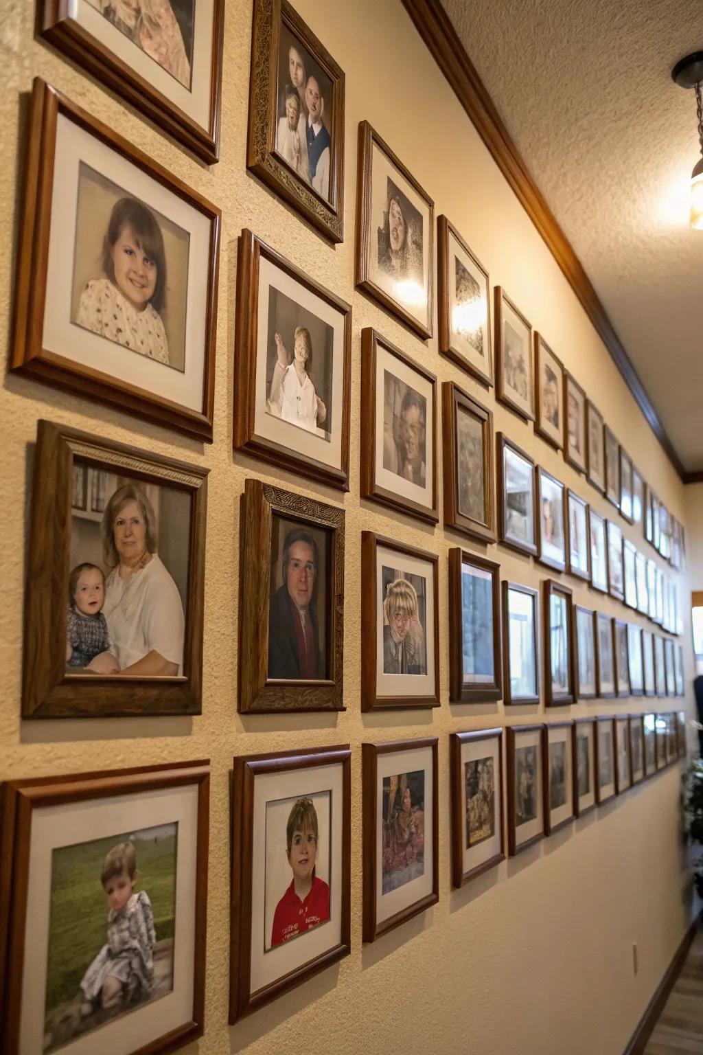 Arranging family photos in a mirrored way generates a display that gives off feelings of calmness and balance.