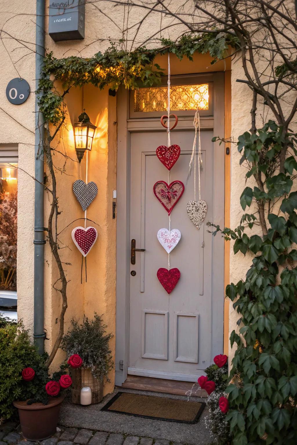 Suspended hearts introduce a spirited touch.