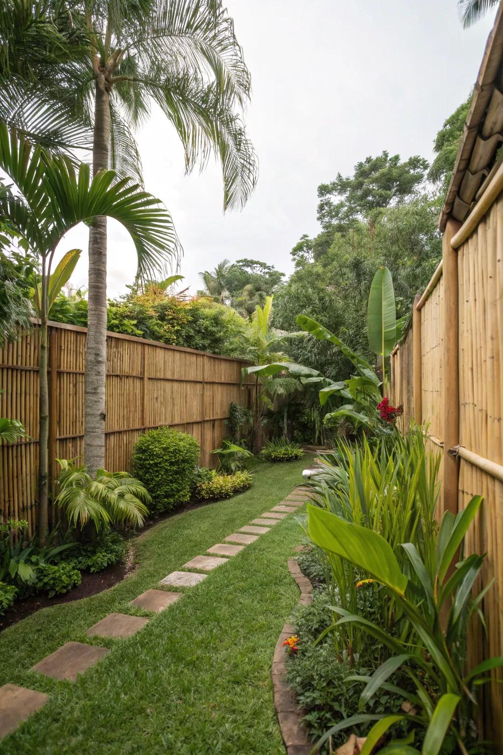 Bamboo fencing brings an airy and light tropical feel.