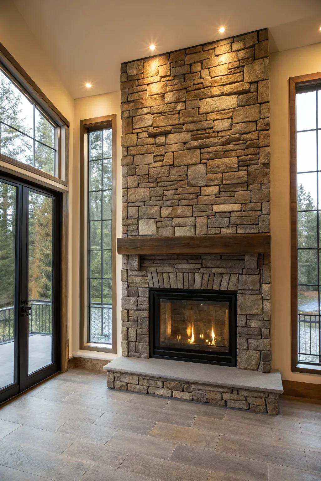 Contrasting textures bring depth and character to this fireplace setup.
