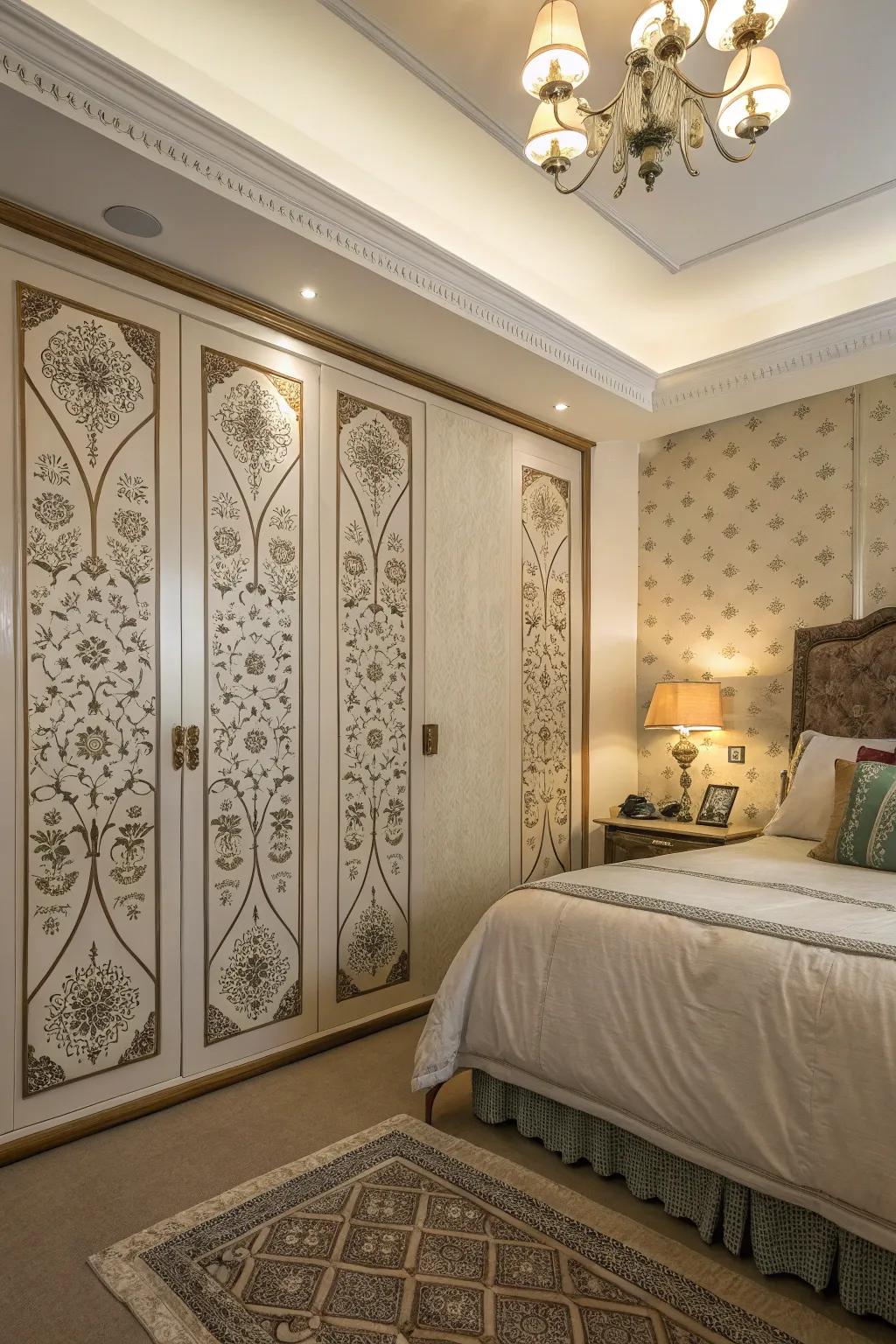 Creative designs on closet doors bring a unique touch to your decor.