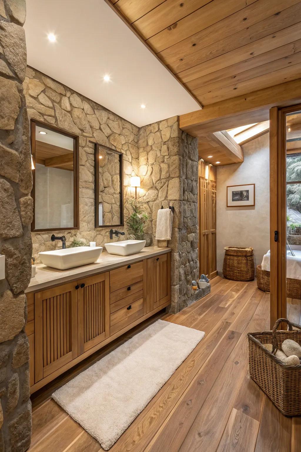 Raw materials impart warmth and a hint of outdoor charm.