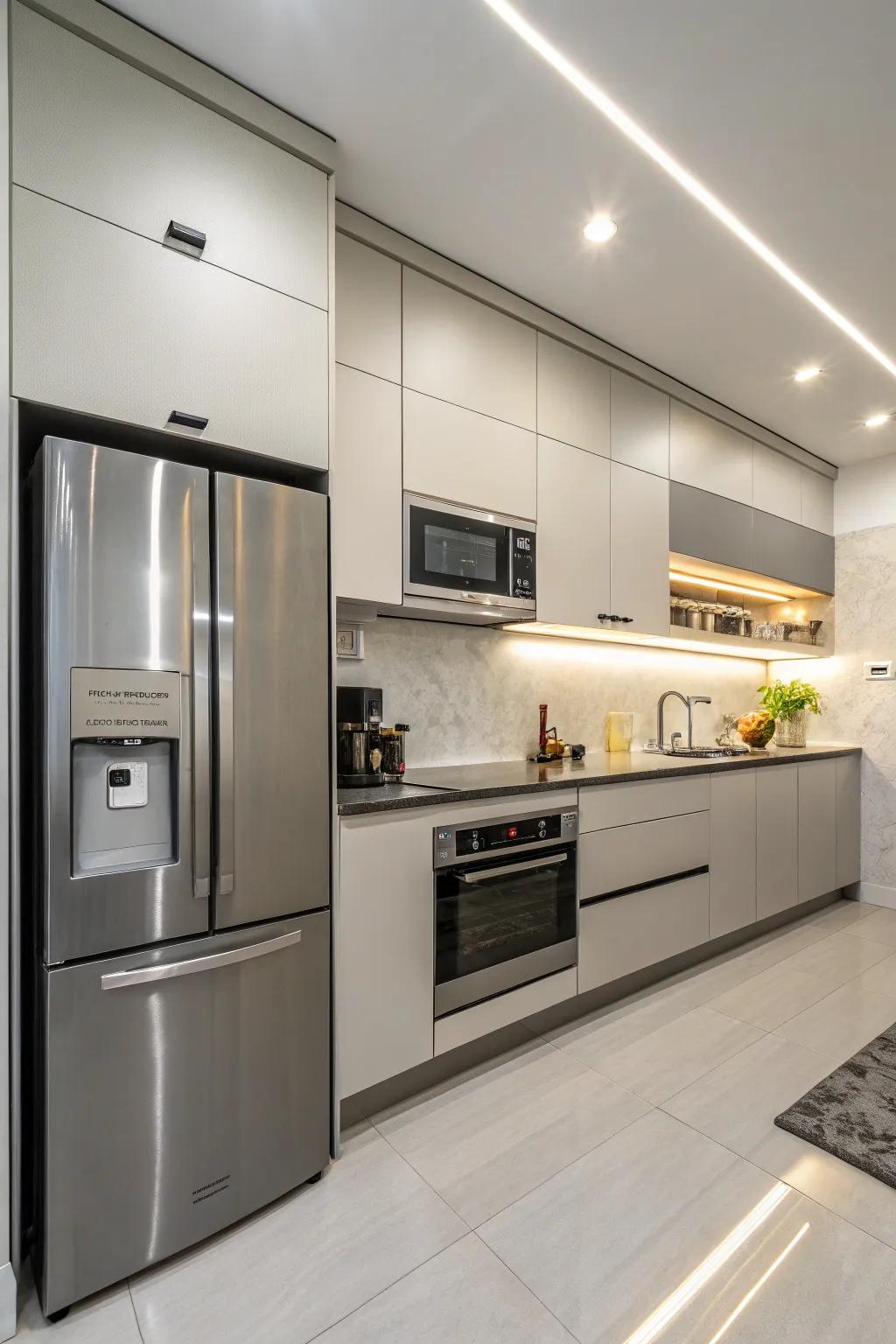 A modern kitchen design with clean lines and contemporary fixtures.