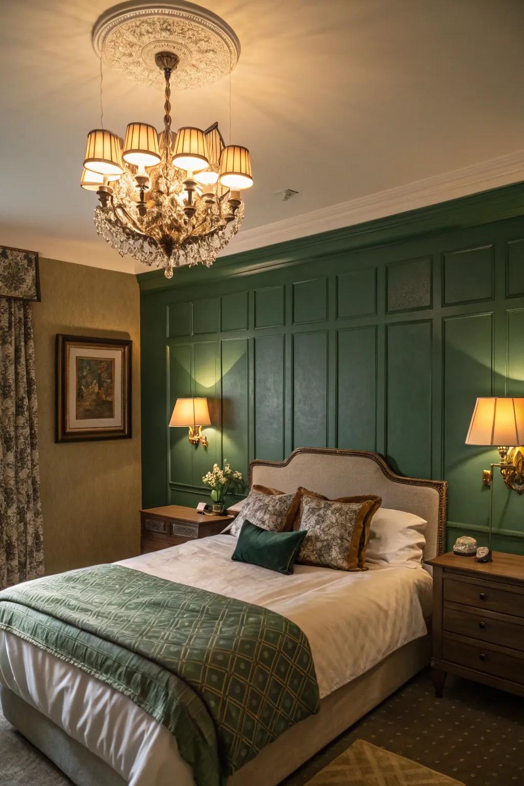 Ambient light brings out the best in forest green making a space cozy.