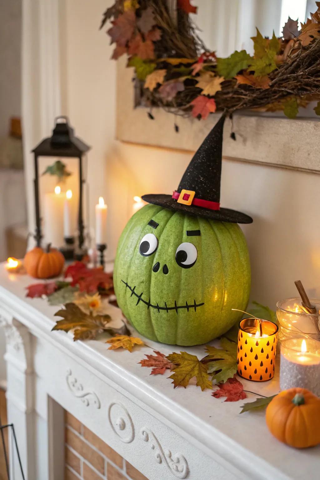 Sorceress headwear enriches your Frankenstein pumpkin with festive flair.
