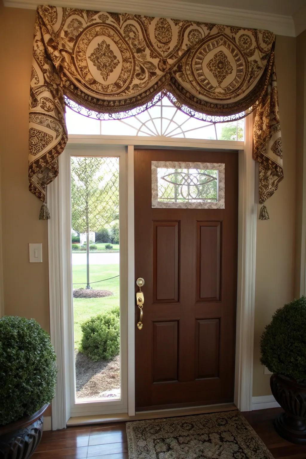 A window treatment is given a beautiful layer by valances.