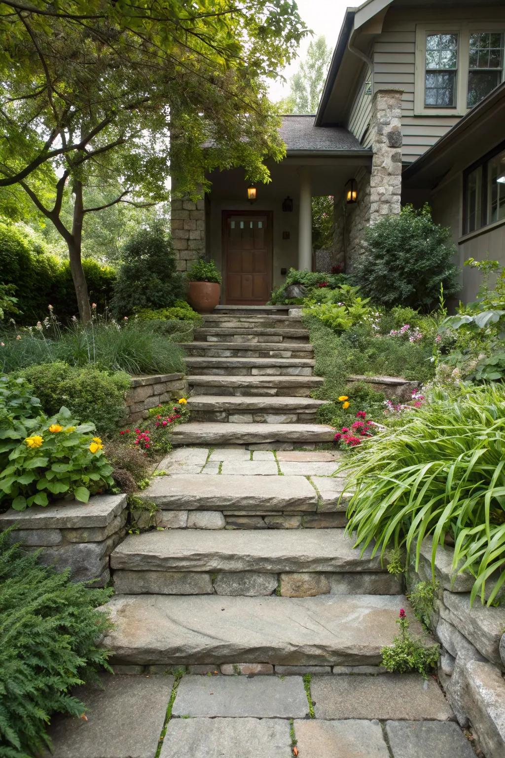 A tiered path featuring refined stone steps.