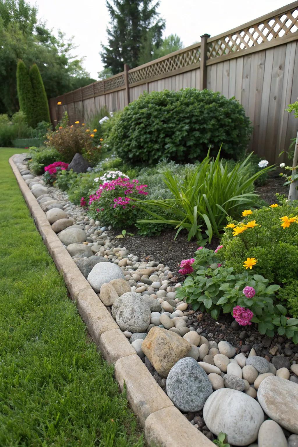 Decorative stones bring a sense of peace to the garden.