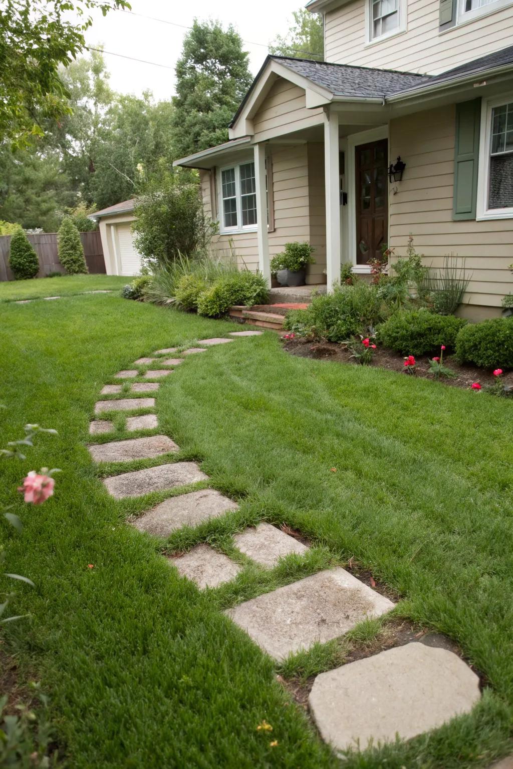 Stones and grass blend to form a whimsical path.