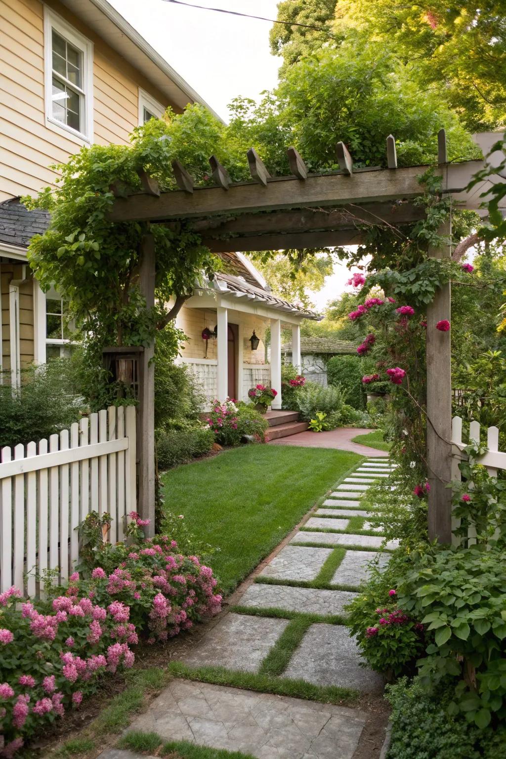 Covered walkways and bowers offer elegant entrance solutions with added privacy.