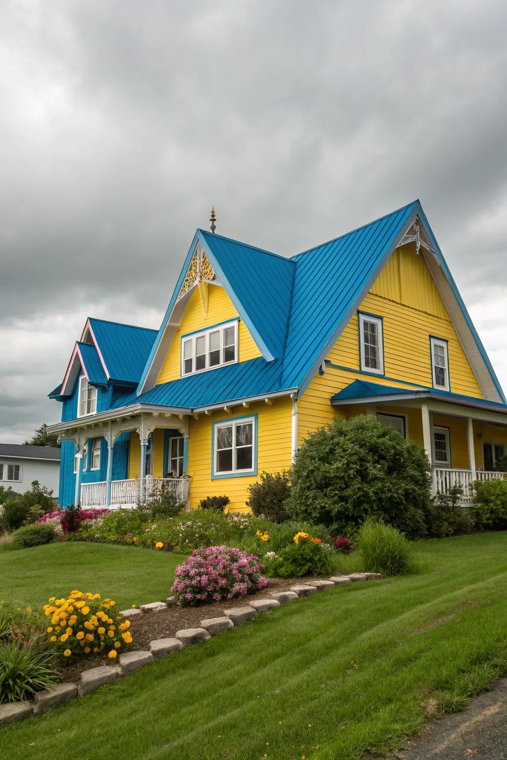 Contrasting colors make gables stand out as art.
