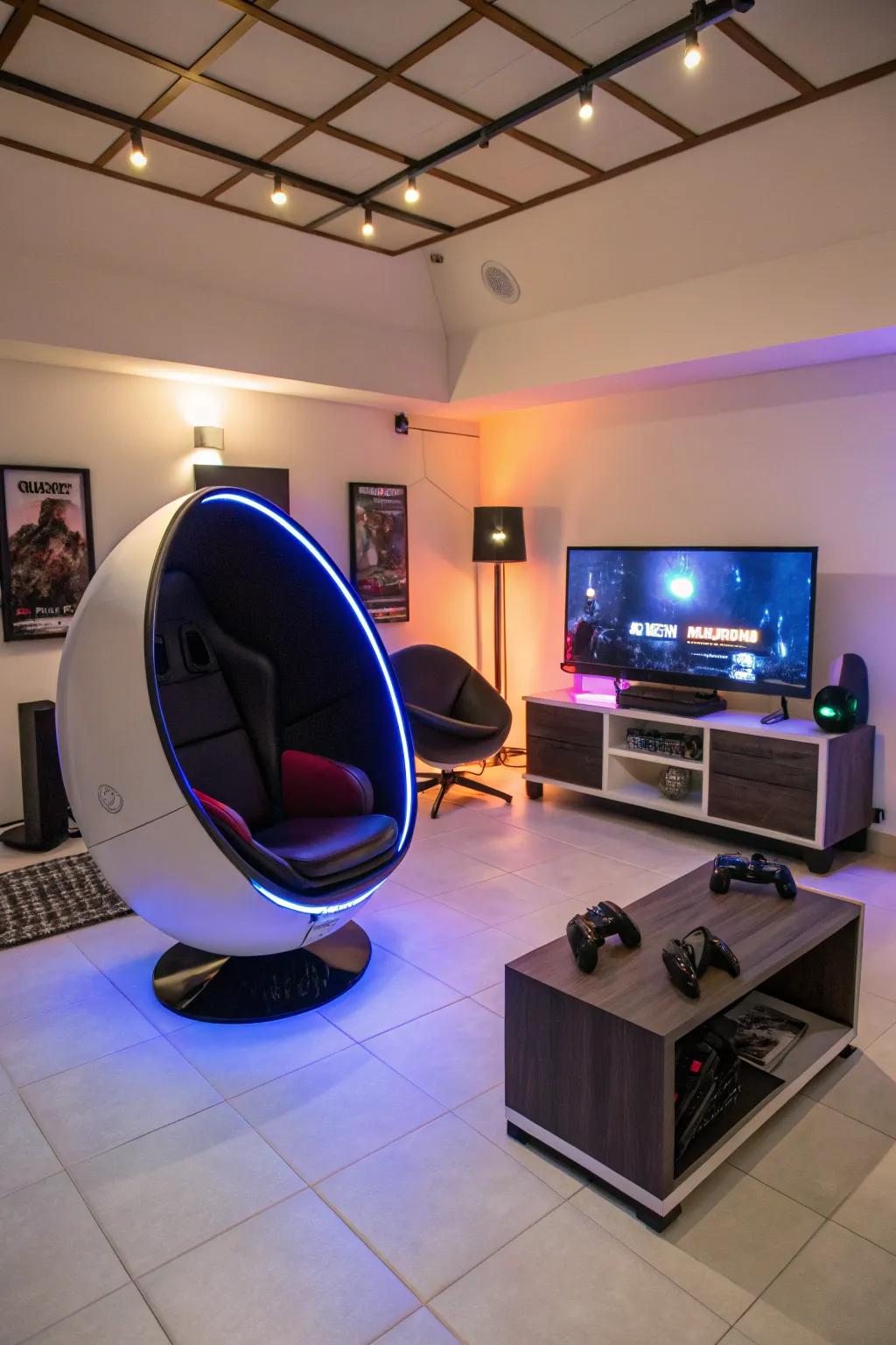 Venture into tomorrow with the sleek dome seats illuminating your gaming landscape.