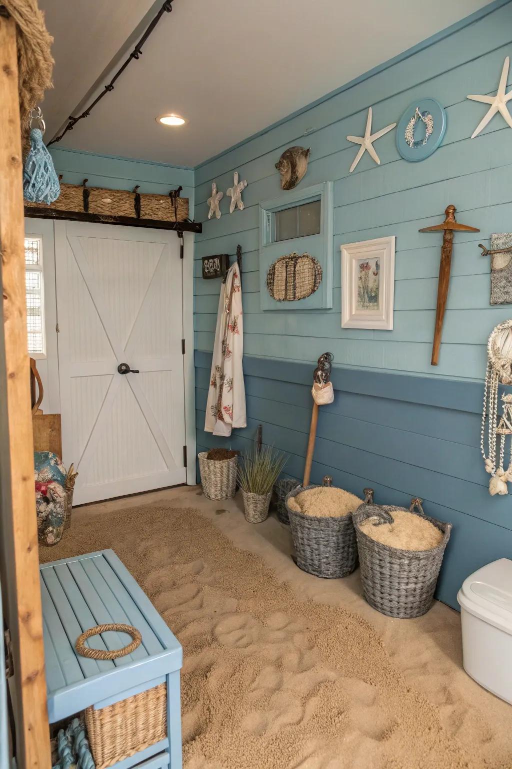 Usher the coast indoors with a beach-themed bathroom scheme.