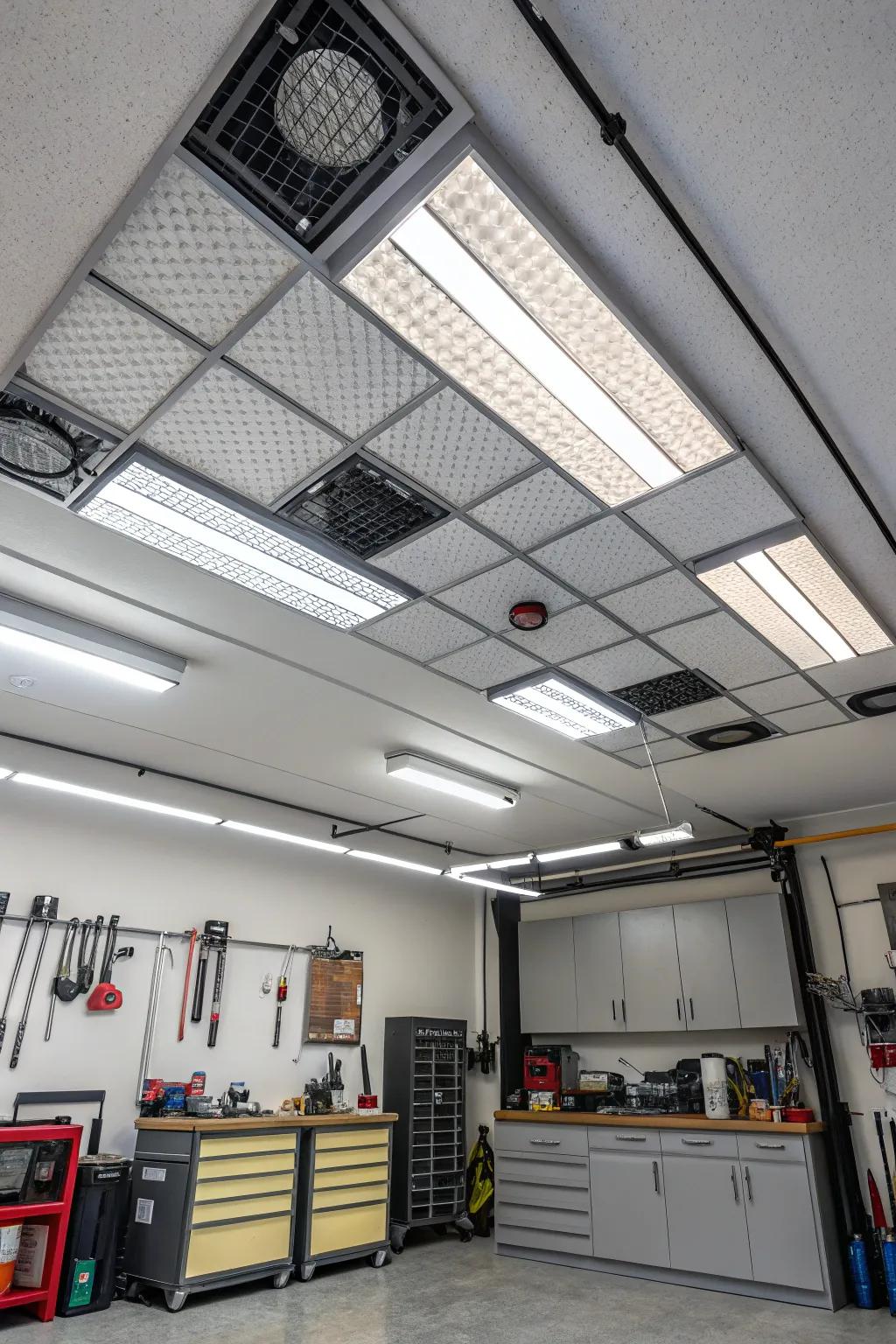 Integrated LED lights provide efficient and stylish illumination for your garage.