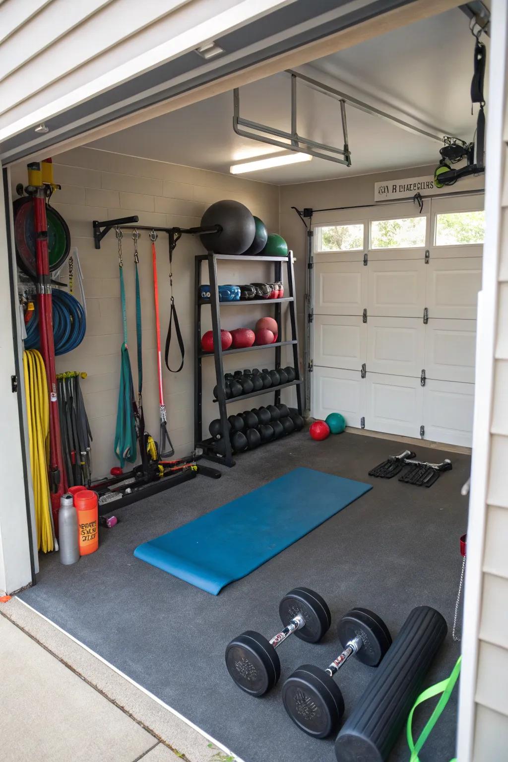 Construct a workout space in your garage.