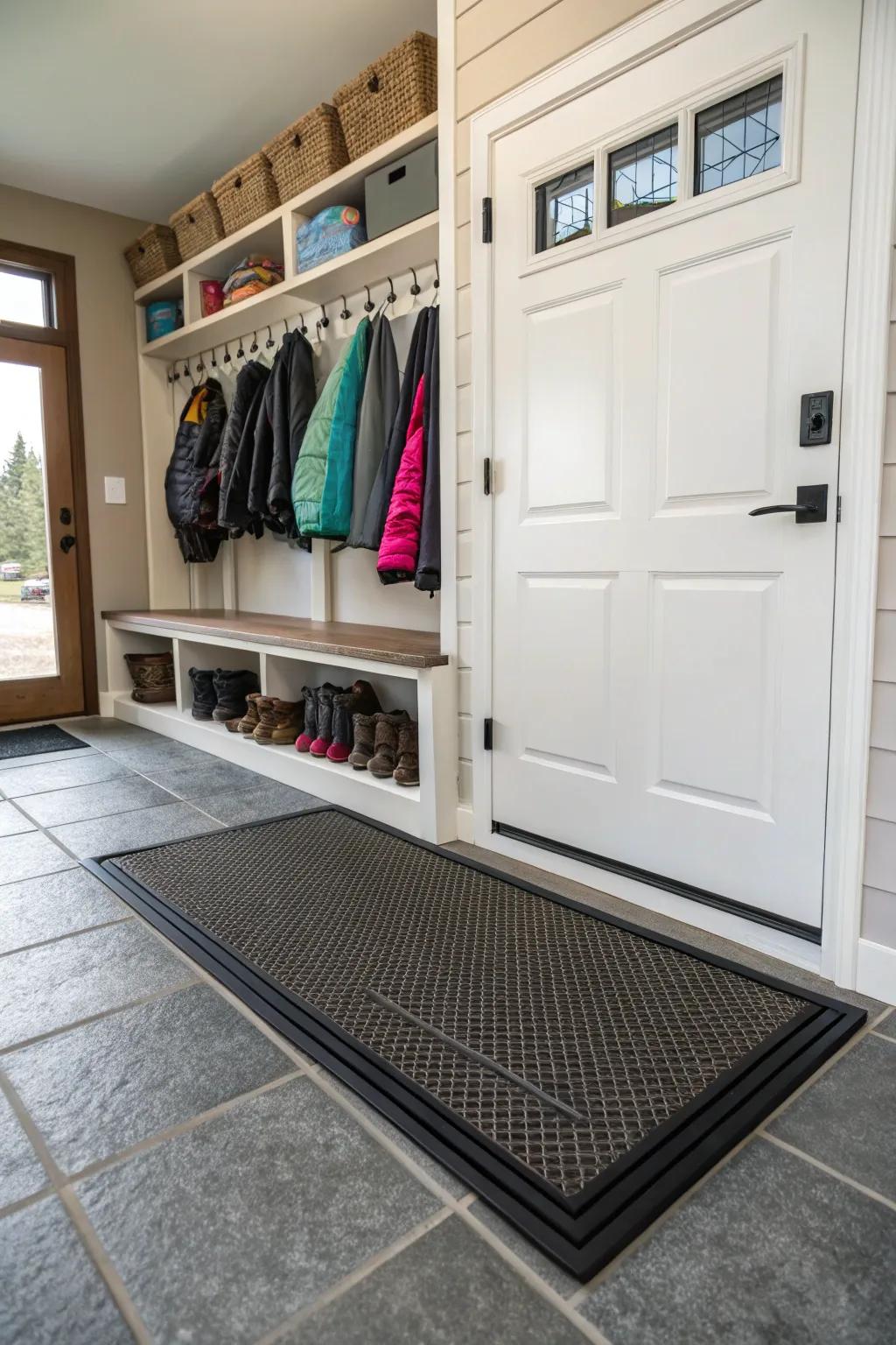 Tough mats contribute to preventing dirt from spreading, preserving your flooring beyond the mudroom.
