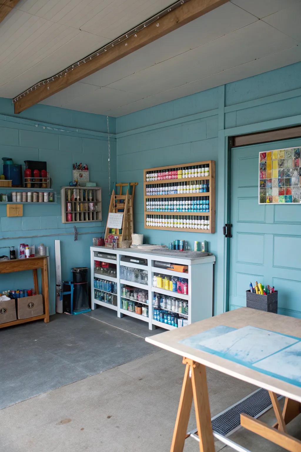 Blue infuses serenity and focus into any garage setting.