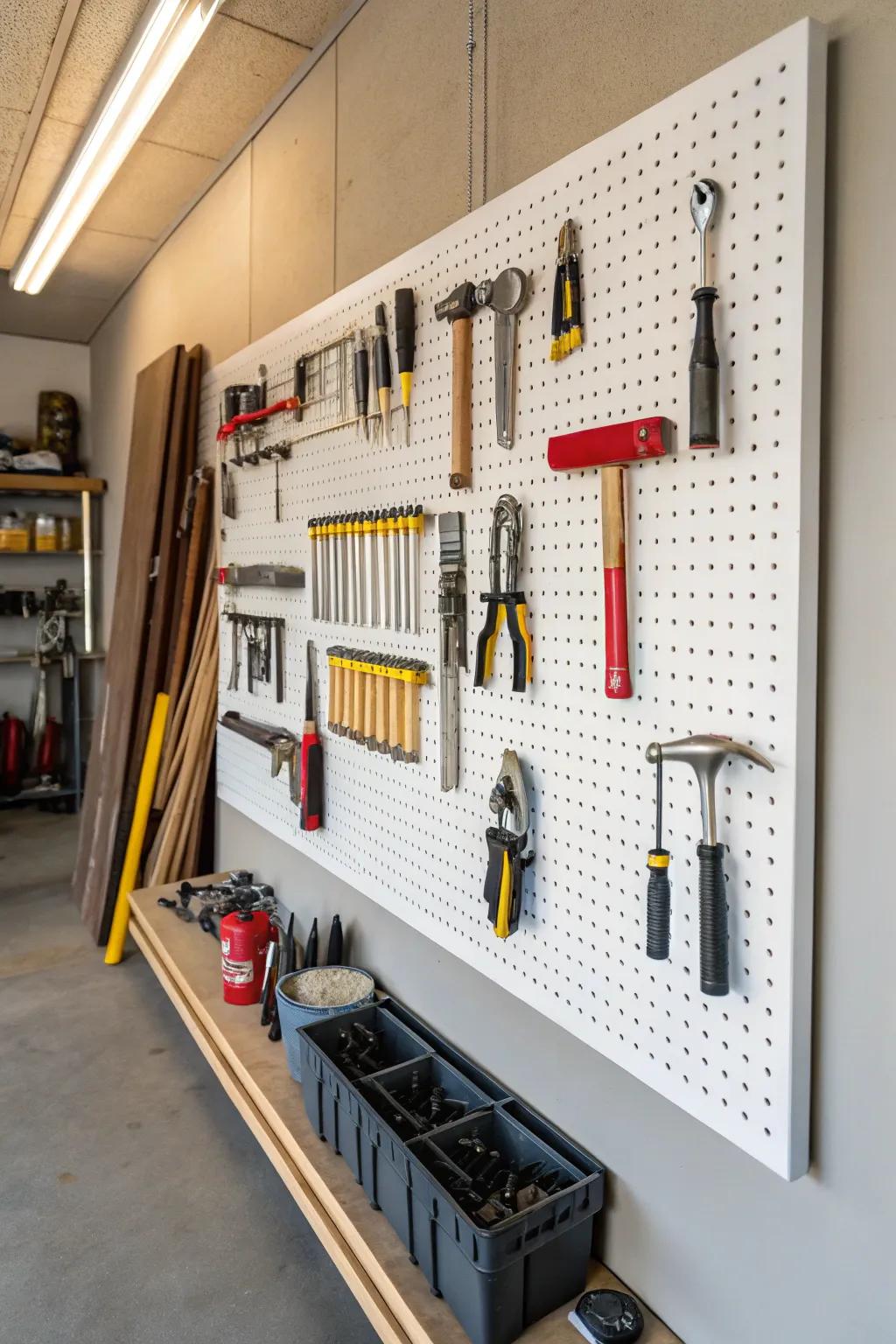 Keep your tools accessible with a pegboard system.