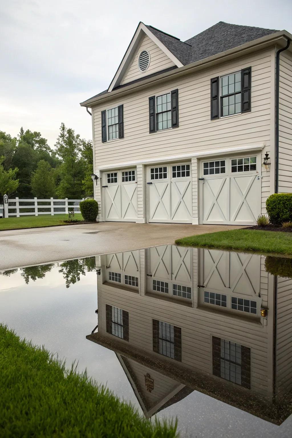 Symmetrical trim that complements the overall home design.