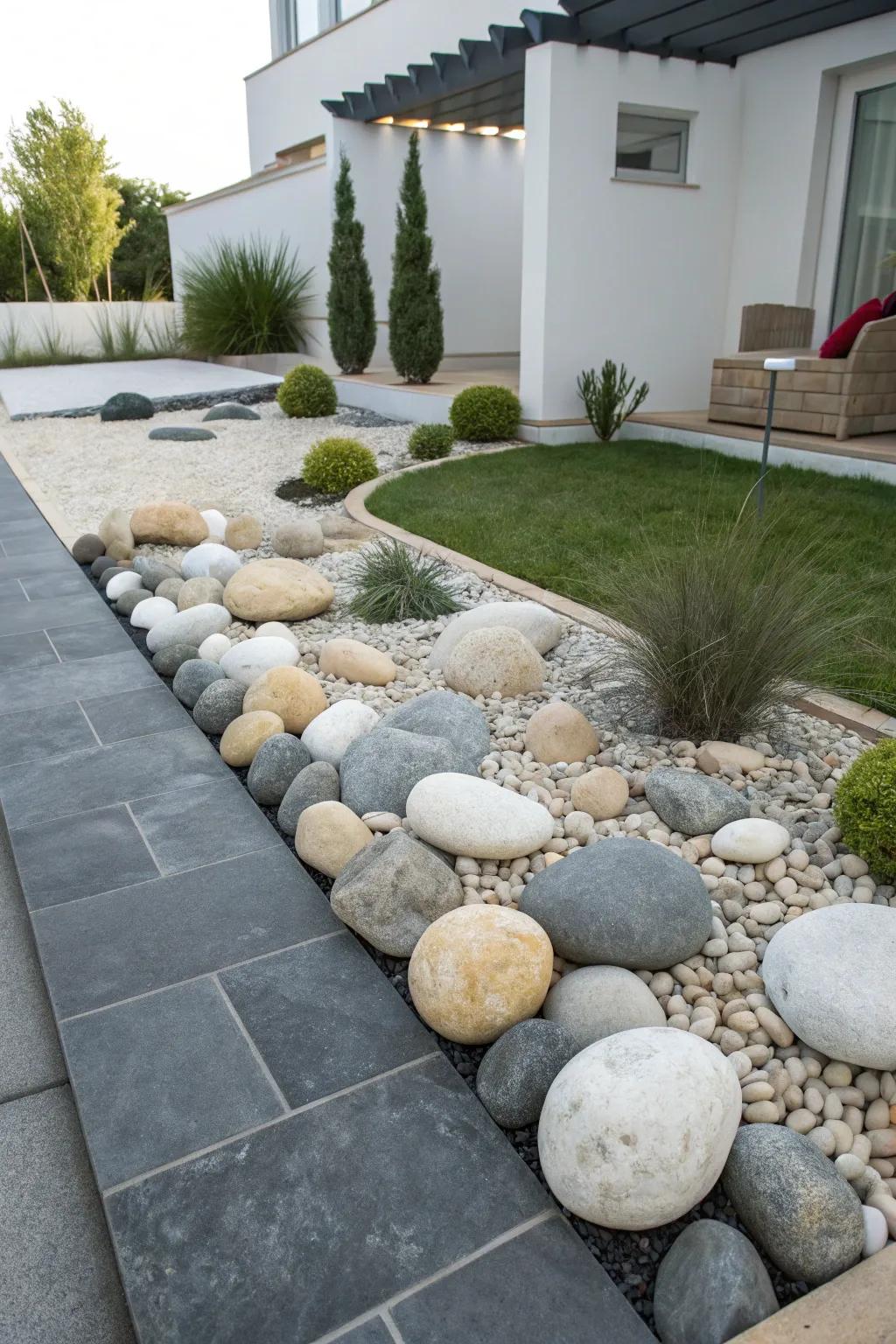 Contemporary stone compositions infusing a modern flair into the garden.
